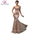 Grace Karin Deep V-Neck Skin Rose Long Party Mermaid Sequins Robe de bal CL007556-1